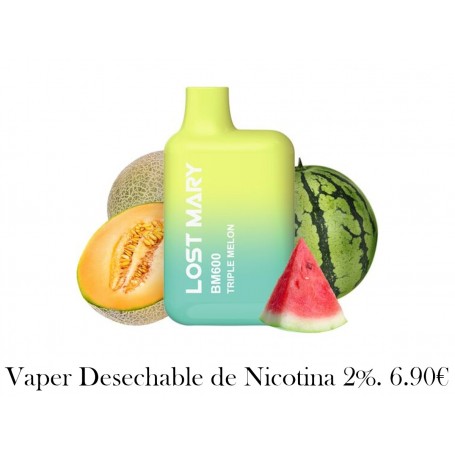 LOST MARY - BM600 VAPER NICOTINA 2% DESECHABLE SABOR TRIPLE MELÓN