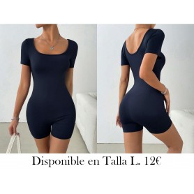 Mujeres unitards mono de unicolor con cuello cuadrado ENTERIZO AZUL OSCURO