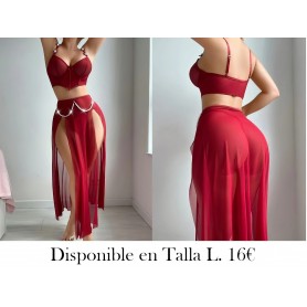 Conjunto de ropa de dormir romántico de tres piezas LENCERIA VINO