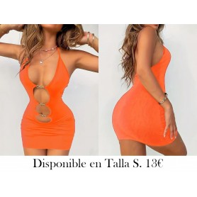 Vestido Halter de Color Sólido Cortado VESTIDO NARANJA