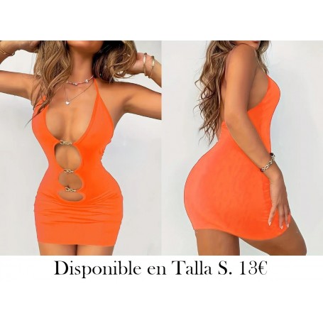 Vestido Halter de Color Sólido Cortado VESTIDO NARANJA