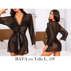 Bata de noche sexy de malla negra bata negra