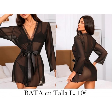 Bata de noche sexy de malla negra bata negra