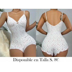 Pijama de Romper con Cuello en V y Adorno LENCERIA BLANCA PIJAMA BLANCA