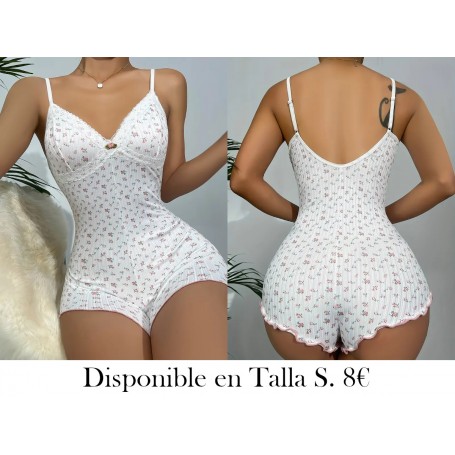 Pijama de Romper con Cuello en V y Adorno LENCERIA BLANCA PIJAMA BLANCA