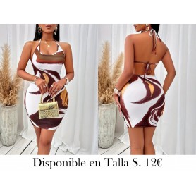 Vestido Ajustado Sexy Sin Espalda con Tirantes VESTIDO DEGRADADO BLANCO Y CAFE