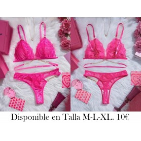 Conjunto de Lencería Erogénica con Encaje y Recortes LENCERIA FUSCIA
