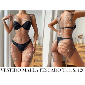 Vestido de malla de pescado con lentejuelas MALLA PESCADO MALLA NEGRA