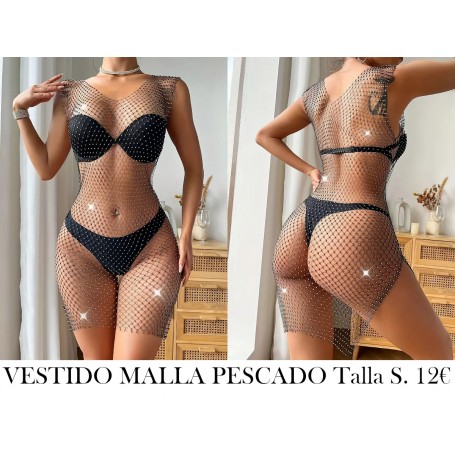 Vestido de malla de pescado con lentejuelas MALLA PESCADO MALLA NEGRA
