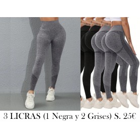 3 Leggings de yoga para mujer 3 LICRAS 1 NEGRA Y 2 GRISES