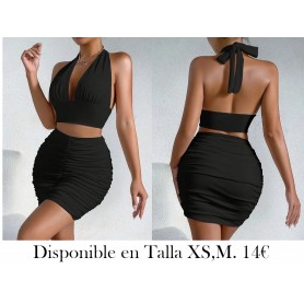 Conjunto de 2 piezas: Top Corto con Escote en V CONJUNTO NEGRO
