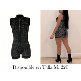 Traje de una pieza sin mangas con rhinestones ENTERIZO negro