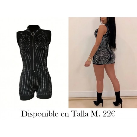 Traje de una pieza sin mangas con rhinestones ENTERIZO negro