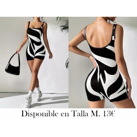 Mono Ajustado Sexy de Estilo Deportivo ENTERIZO BLANCO Y NEGRO