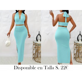 Traje Elegante para Mujer con Escote en V CONJUNTO AZUL