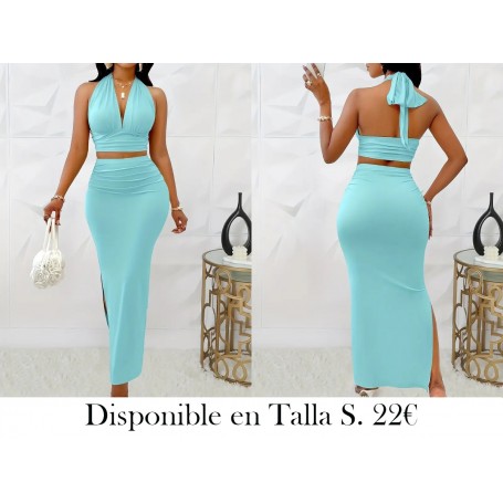 Traje Elegante para Mujer con Escote en V CONJUNTO AZUL