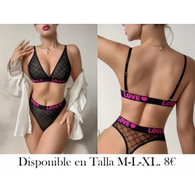 Conjunto de Sujetador con Diseño de Letras Delicadas LENCERIA NEGRA LOVE