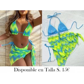 3 piezas Conjunto de bikini de teñido de nudos BIKINI VERDE
