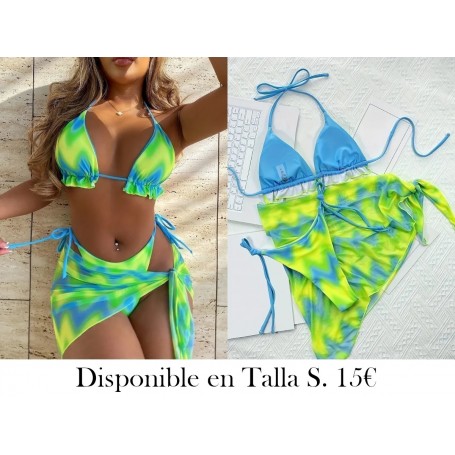 3 piezas Conjunto de bikini de teñido de nudos BIKINI VERDE