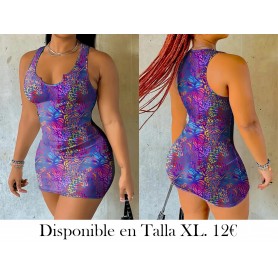 Vestido Mini Ajustado con Estampado Tropical VESTIDO COLORES VESTIDO MORADO
