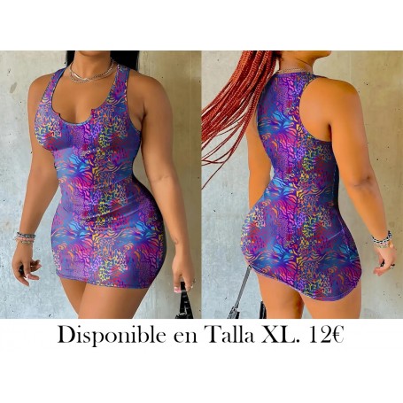 Vestido Mini Ajustado con Estampado Tropical VESTIDO COLORES VESTIDO MORADO