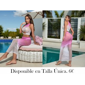 Conjunto de Vestido de Dos Piezas con Degradado y Calados