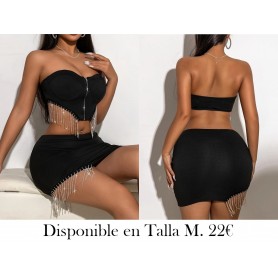 Conjunto de Media Falda con Borlas y Purpurina CONJUNTO NEGRO
