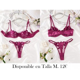 Conjunto de Ropa Interior Bordada lenceria purpura morada