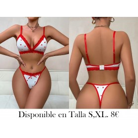 1 Conjunto de Lencería Sexy con Patrón de Corazón lenceria blanca y roja