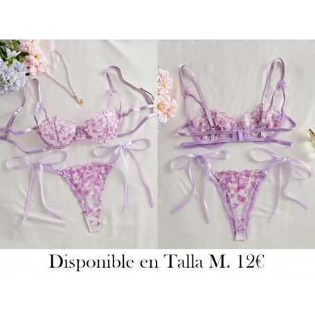 Ropa interior de mujer de malla de bordado LENCERIA LAVANDA LENCERIA LILA MORADA