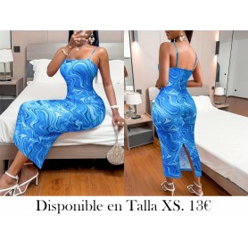 Vestido Largo Ajustado con Estampado de Mármol VESTIDO AZUL