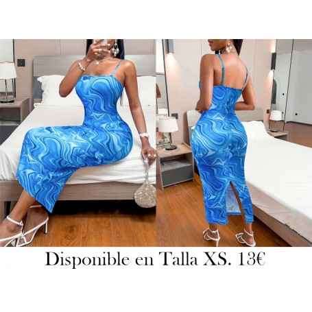 Vestido Largo Ajustado con Estampado de Mármol VESTIDO AZUL