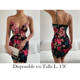 Vestido de Tirantes en V sin Mangas VESTIDO FLORES
