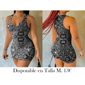 Vestido Ajustado Casual de Cuello en V VESTIDO NEGRO Y BLANCO
