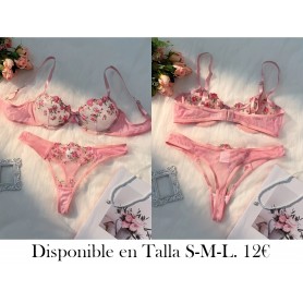 Conjunto de lencería bordada floral LENCERIA ROSA