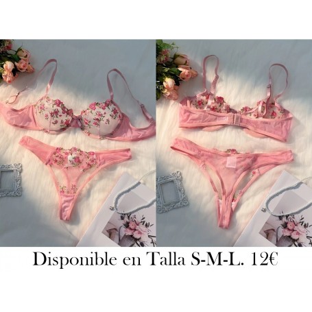 Conjunto de lencería bordada floral LENCERIA ROSA