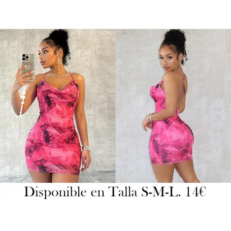 Vestido Corto Ajustado con Estampado VESTIDO FUSCIA VESTIDO DEGRADADO