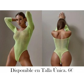 Body ajustado de manga larga con escote Bardot MALLA VERDE