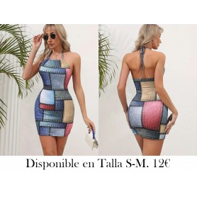 Vestido de cuello halter estampado de patchwork VESTIDO COLORES