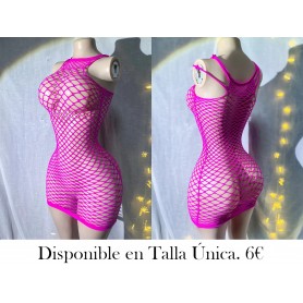 1pz Vestido Ajustado Transparente de Red MALLA FUSCIA MALLA ROSA