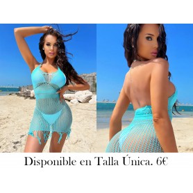 1pz Vestido Ajustado de Malla Transparente MALLA AZUL