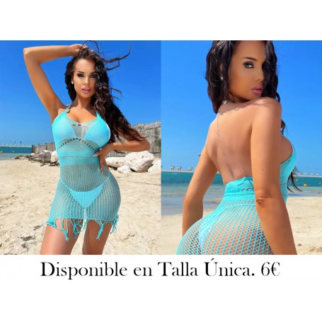 1pz Vestido Ajustado de Malla Transparente MALLA AZUL