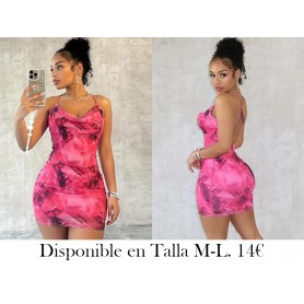 Vestido Corto Ajustado con Estampado VESTIDO FUSCIA VESTIDO DEGRADADO