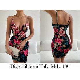 Vestido de Tirantes en V sin Mangas VESTIDO FLORES