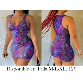 Vestido Mini Ajustado con Estampado Tropical VESTIDO COLORES VESTIDO MORADO