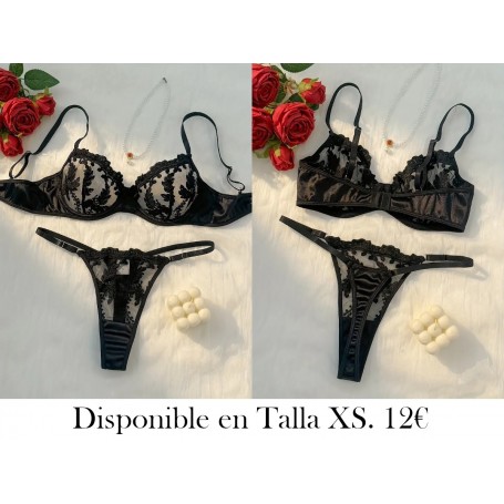 Conjunto de lencería elegante de encaje negro lenceria negra