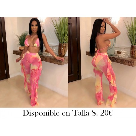 Conjunto de dos piezas a juego con estampado CONJUNTO LENCERIA ROSA LENCERIA DESGRADADA