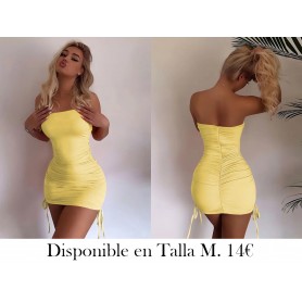Elegante vestido mini ajustado con hombros VESTIDO AMARILLO