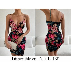Vestido de Tirantes en V sin Mangas VESTIDO FLORES