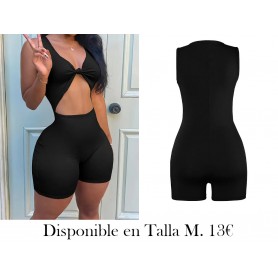 Mono Sexy de Tirantes con Cuello en V ENTERIZO NEGRO